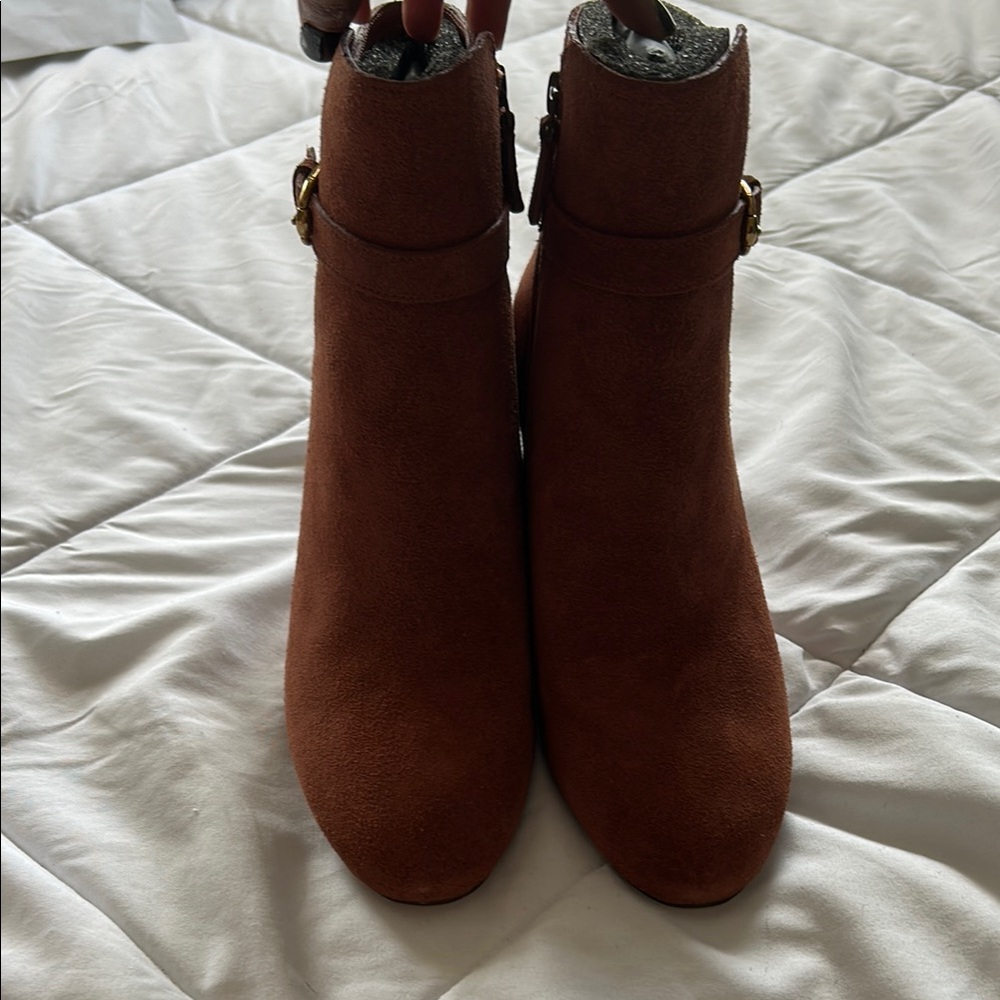 Cole Haan Brown Suede Ankle Booties Minimalist Design